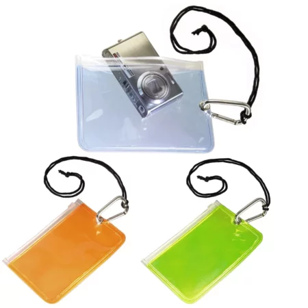 Camera Beach Bag, neck belt & carabiner (blue/orange/green)