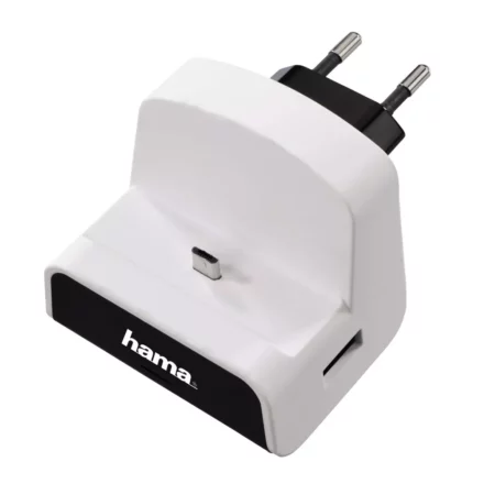 Hama wall docking station with microUSB Plug and USB socket, white, 2.1a