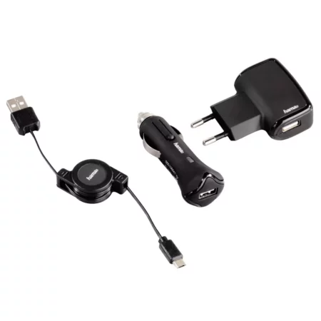 HAMA AC & Car Charger 12/24V + retractable microUSB cable