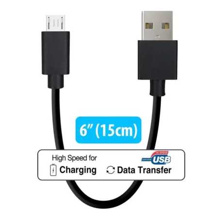 MicroUSB Cable Sync charging short 6" 15cm black