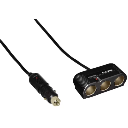 Hama 3-Way Distributor for Cigarette Lighter Socket, 12 V, black, 10ft 3 m