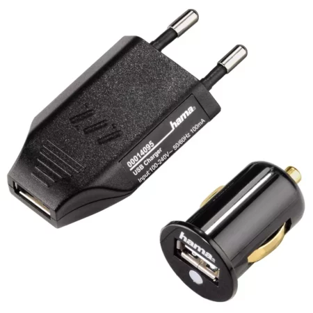 HAMA USB charger + car charger, Slim power supply kit