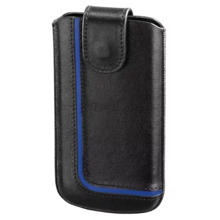 HAMA Smartphone Sleeve, Size XXL 14 cm, black leather / blue neon